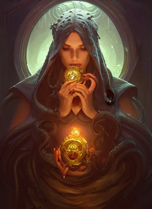 Image similar to cthulhu, deep focus, d & d, fantasy, intricate, elegant, highly detailed, digital painting, artstation, concept art, matte, sharp focus, illustration, hearthstone, art by artgerm and greg rutkowski and alphonse mucha