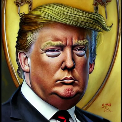 Image similar to an art nouveau painting of donald trump in the style of donato giancola, and in the style of charlie bowater, and in the style of claudio errico. symmetry, smooth, sharp focus, semi - realism, intricate detail.