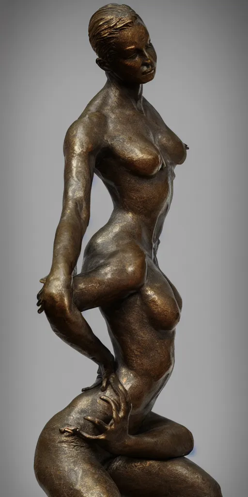 Prompt: detailed photo of an old bronze patina statue of most beautiful woman, full body portrait, various bending poses, photorealism, intricate detail, museum diffuse lighting
