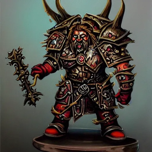 Image similar to chaos dwarf smith in the style of warhammer fantasy : : head and torso oil painting