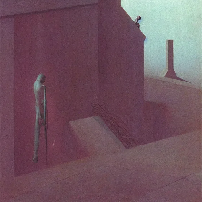 Prompt: a little bit of work today and tomorrow, science fiction, Edward Hopper and James Gilleard, Zdzislaw Beksinski, highly detailed