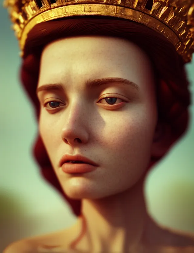 Prompt: blurred background. close-up portrait of a goddess in crown, by Artem Chebokha by Anka Zhuravleva and Alena Aenami, Atey Ghailan, octane render, unreal engine, cinematic counter light, high detail, octane render, 4k