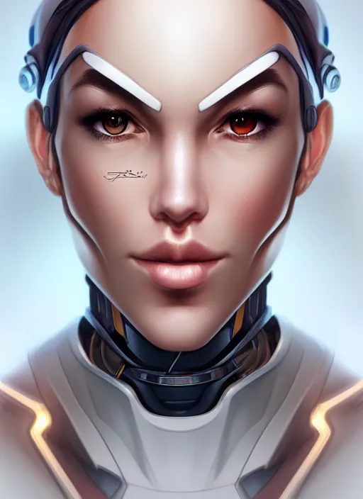 Image similar to portrait of a cyborg woman by Artgerm, (((((face turns left))))) (face turns right), eyes closed , biomechanical, hyper detailled, trending on artstation