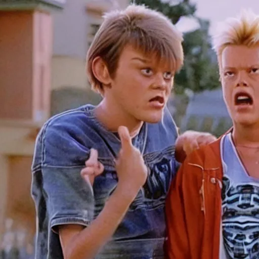 Prompt: a movie still of the beavis and butthead live - action movie played by teenage actor look - alikes with highly detailed correctly proportioned faces