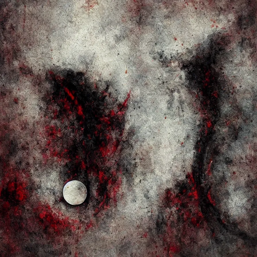 Image similar to fetal moon with a fanged devouring moon sharp fangs streaming blood bestial moon, award winning oil painting digital art by Samuel Araya, chromatic aberration