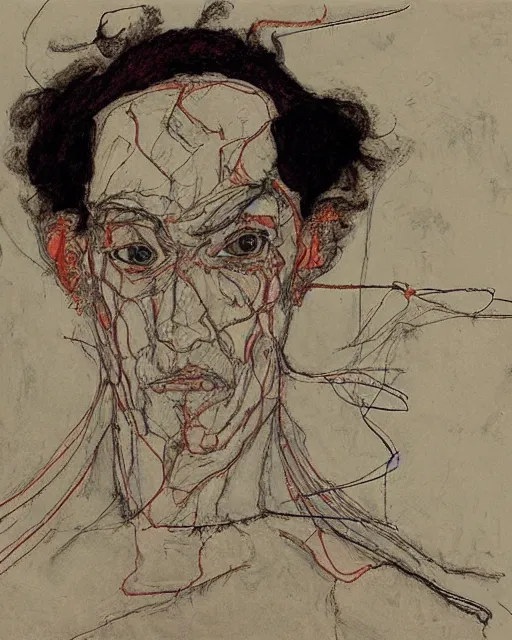 Image similar to portrait of aku by egon schiele in the style of greg rutkowski