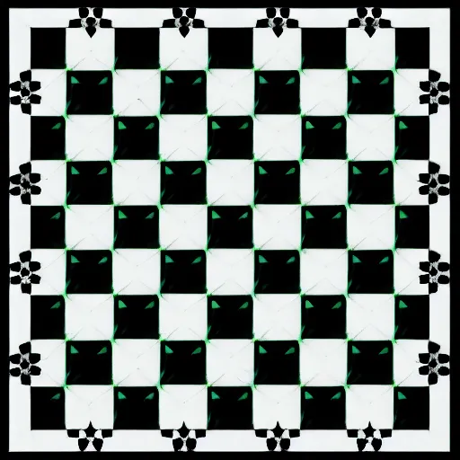 Image similar to a 20 by 20 black and white grid with 16 green circles arranged in a star pattern