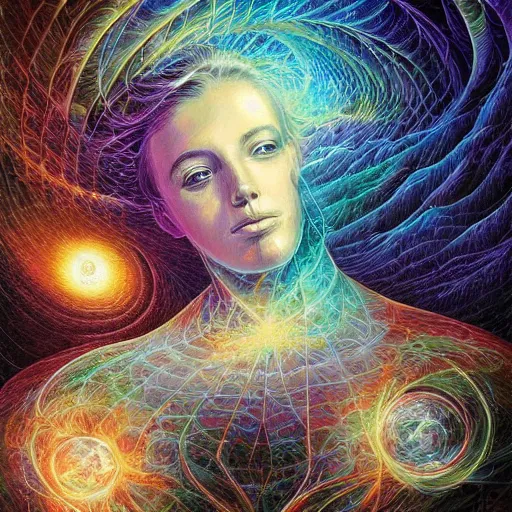 Prompt: beautiful painting of science, spatial space deformation in latent space, math art, astral plane, by artgerm and dan mumford and gustave dore