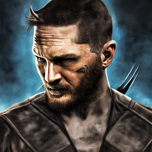 Image similar to Tom Hardy in wolverine suit Digital art 4K quality Photorealism