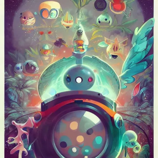 Image similar to lofi biopunk pokemon poster, Pixar style, by Tristan Eaton Stanley Artgerm and Tom Bagshaw.