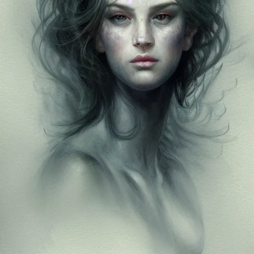 Prompt: character portrait, lean face, cinematic lighting, glowing grey eyes, hyper - detailed, 4 k, high resolution, in the style of charlie bowater, tom bagshaw, single face, symmetrical, headshot photograph, insanely detailed and intricate, beautiful, elegant, watercolor, cinematic, portrait, raphaelite, headroom, pierre - auguste renoir