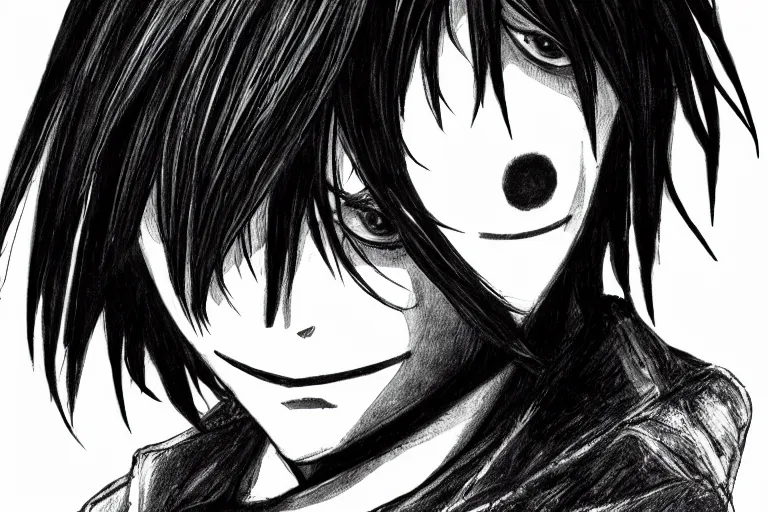 Image similar to l · lawliet, hunchback, death note, portrait, highly detailed, headshot,