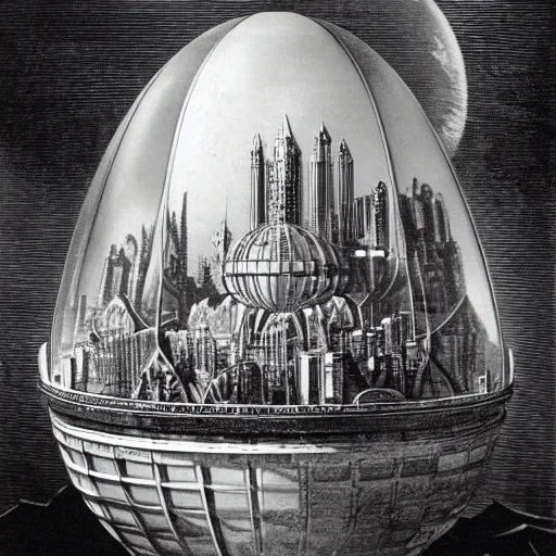 Image similar to enormous flying city in a faberge egg, sky, steampunk, fantasy art, masterpiece, hugh ferriss