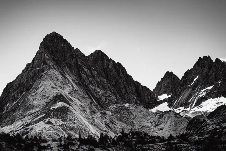 Image similar to small alien spaceship in the background, mountains, in the style of ansel adams, black and white, old, master photography by ansel adams