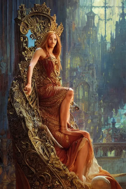 Prompt: Queen Jane Seymour sitting on a throne, fantasy, intricate, beautiful lighting, by Stanley Artgerm Lau, greg rutkowski, thomas kindkade, alphonse mucha, loish, norman Rockwell