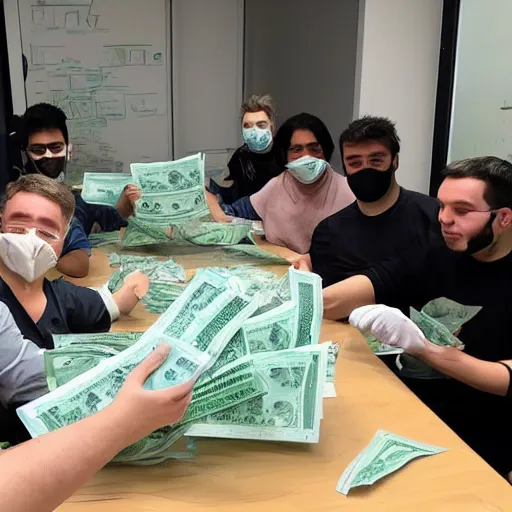 Prompt: photo of openAI workers wiping their tears with banknotes after seeing in internet that stable diffusion exists
