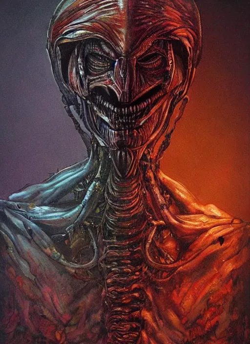 Prompt: a xenomorph from Ridley Scott’s movie Alien, made of millions of colorful dried flowers, in the style of Rembrandt and Giger, dark and moody, trending on ArtStation, trending on DeviantArt, gothic masterpiece, lots of dried flowers