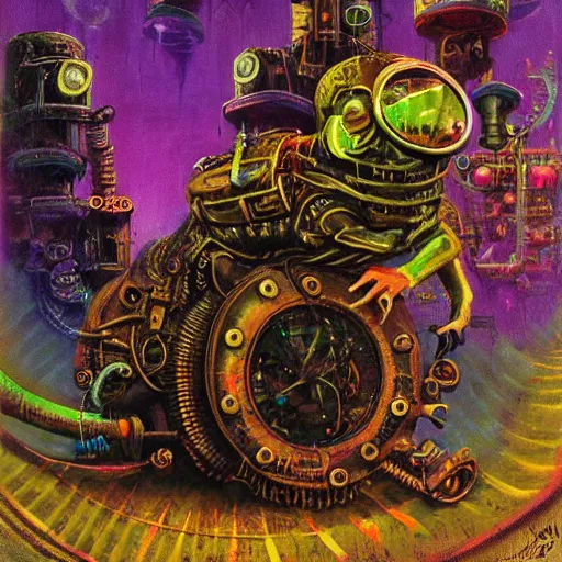 Image similar to steampunk rat, acid, 303, psychedelic, by paul lehr