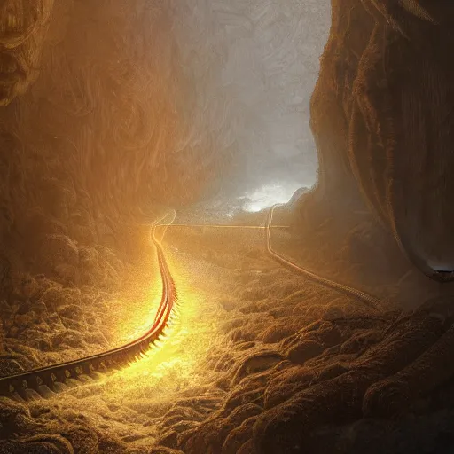 Prompt: photorealistic centipede thomas the train in the style of michael whelan and gustave dore. hyperdetailed photorealism, 1 0 8 megapixels, amazing depth, glowing rich colors, powerful imagery, sinister overtones, 3 d finalrender, 3 d shading, cinematic lighting, artstation concept art