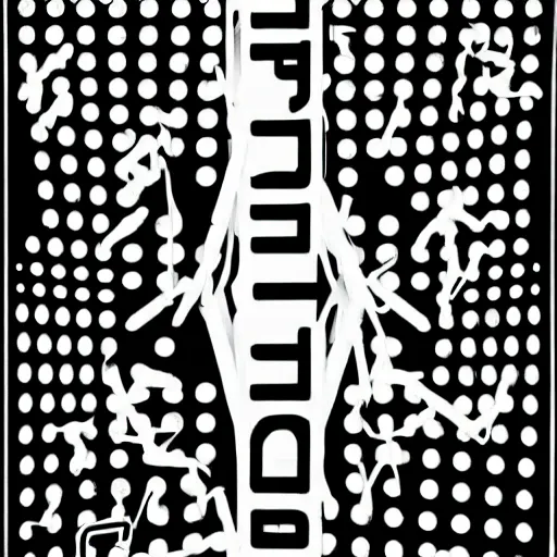 Image similar to black on white graphic poster for a techno party in style of david rudnick, acid, y 2 k