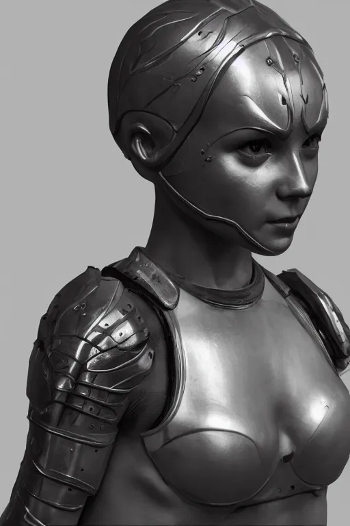 Prompt: а highly detailed sculpt of athletic girl in armor, cinematic light, featured on artstation, octane render, path tracing, sharp focus, 4 k.