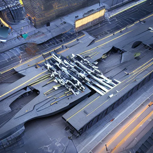 Image similar to Kazimierz Malewicz motherboard airport structure and digital billboard point cloud in the middle unreal engine 5 lumen global illumination, keyshot, octane, artstation trending, ultra high detail, ultra realistic, cinematic, 8k, 16k, in style of zaha hadid, in plastic, dark, tilt shift,