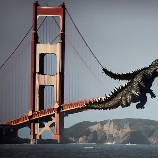 Image similar to godzilla attacking the golden gate bridge