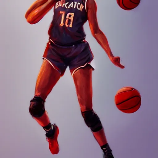 Image similar to painting of an woman basketball player, greg rutkowski, cg worker artstation