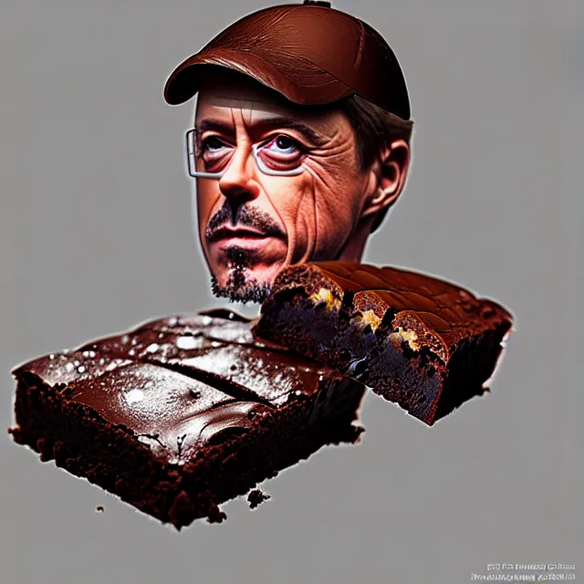 Image similar to epic professional digital art of robert downie jr. in the shape of a brownie, award winning food photo,, artstation, cgsociety, epic, stunning, gorgeous, much wow, much detail