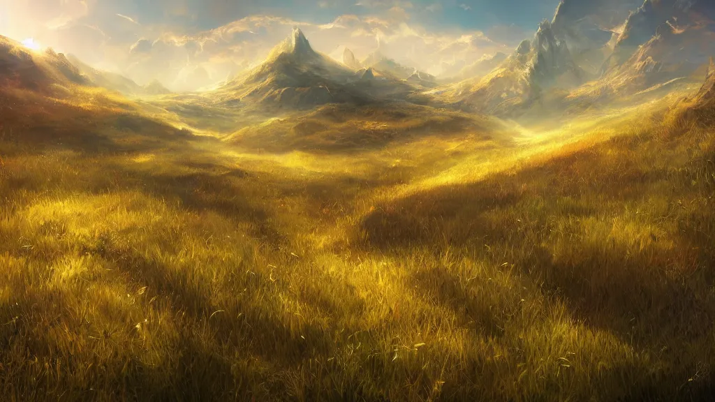 Prompt: golden grasslands, fantasy artwork, award winning, very very very very very very very beautiful scenery, artstation