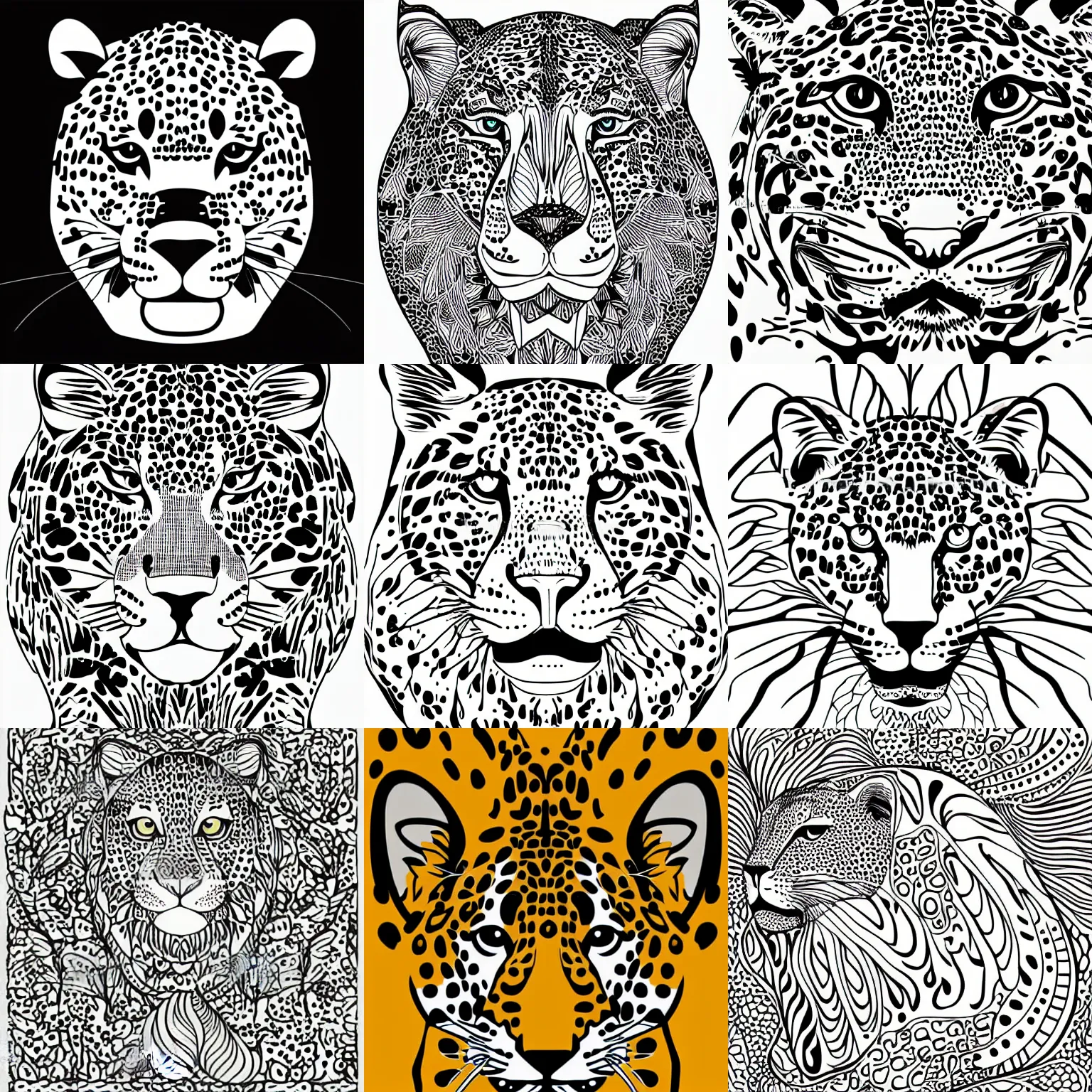 Prompt: minimalist boho style art of a leopard, illustration, vector art, coloring book