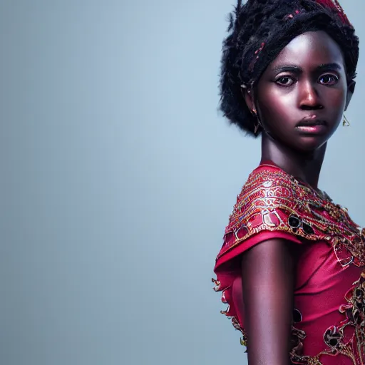 Image similar to portrait of wonderful princess of ruby with dark skin, ornate 8 k gorgeous intricate detailed, accent lighting, dramatic light, octane render