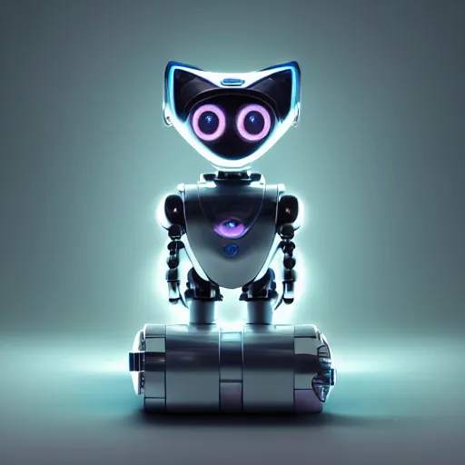 Image similar to product photo of a futuristic stylized pet robot, kitten puppy teddy mix, super cute robot face, big eyes small mouth, by artgerm and greg rutkowski and marc newson, alphonse mucha, zaha hadid, side view, volumetric light, detailed, octane render, midsommar