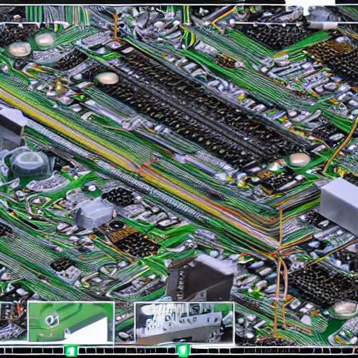 Image similar to google street view inside a pcb with installed components