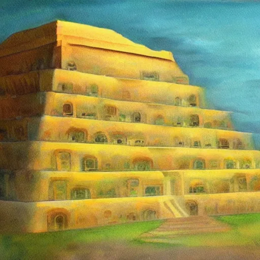 Prompt: a beautiful painting of a ziggurat