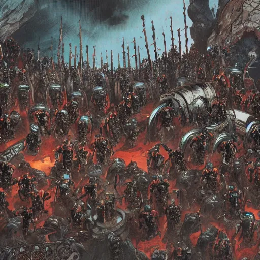 Prompt: illustration. a billion psykers lined to be sacrificed to the emperor.