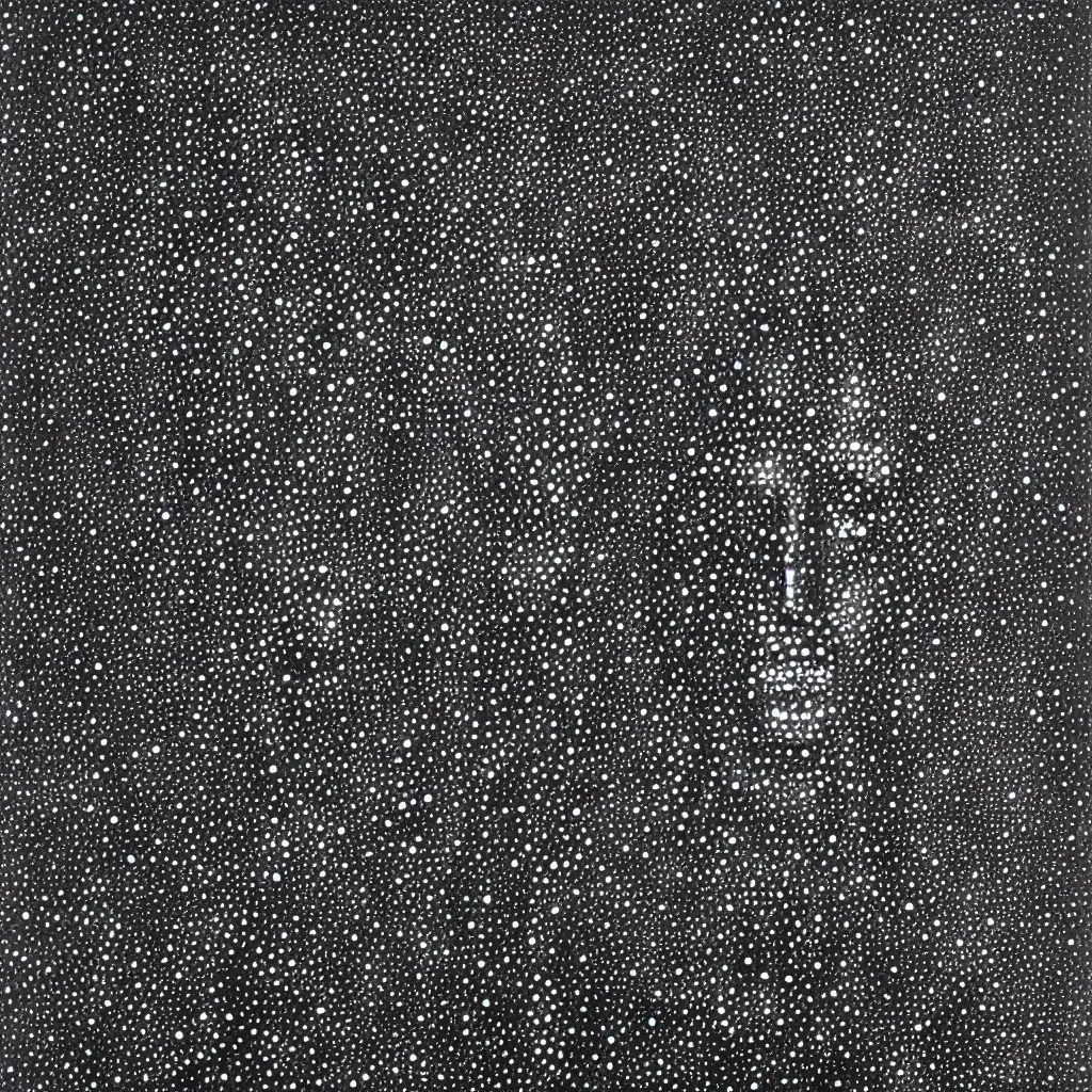 Image similar to face made out of planet, faceless people dark, dots, drip, stipple, pointillism, technical, abstract, minimal, style of francis bacon, asymmetry, pulled apart, cloak, hooded figure