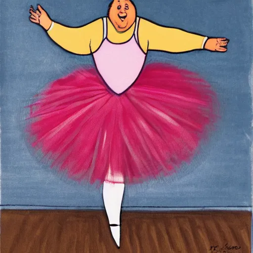 Image similar to portrait of a morbidly obese man in a ballerina tutu dancing in a ballet