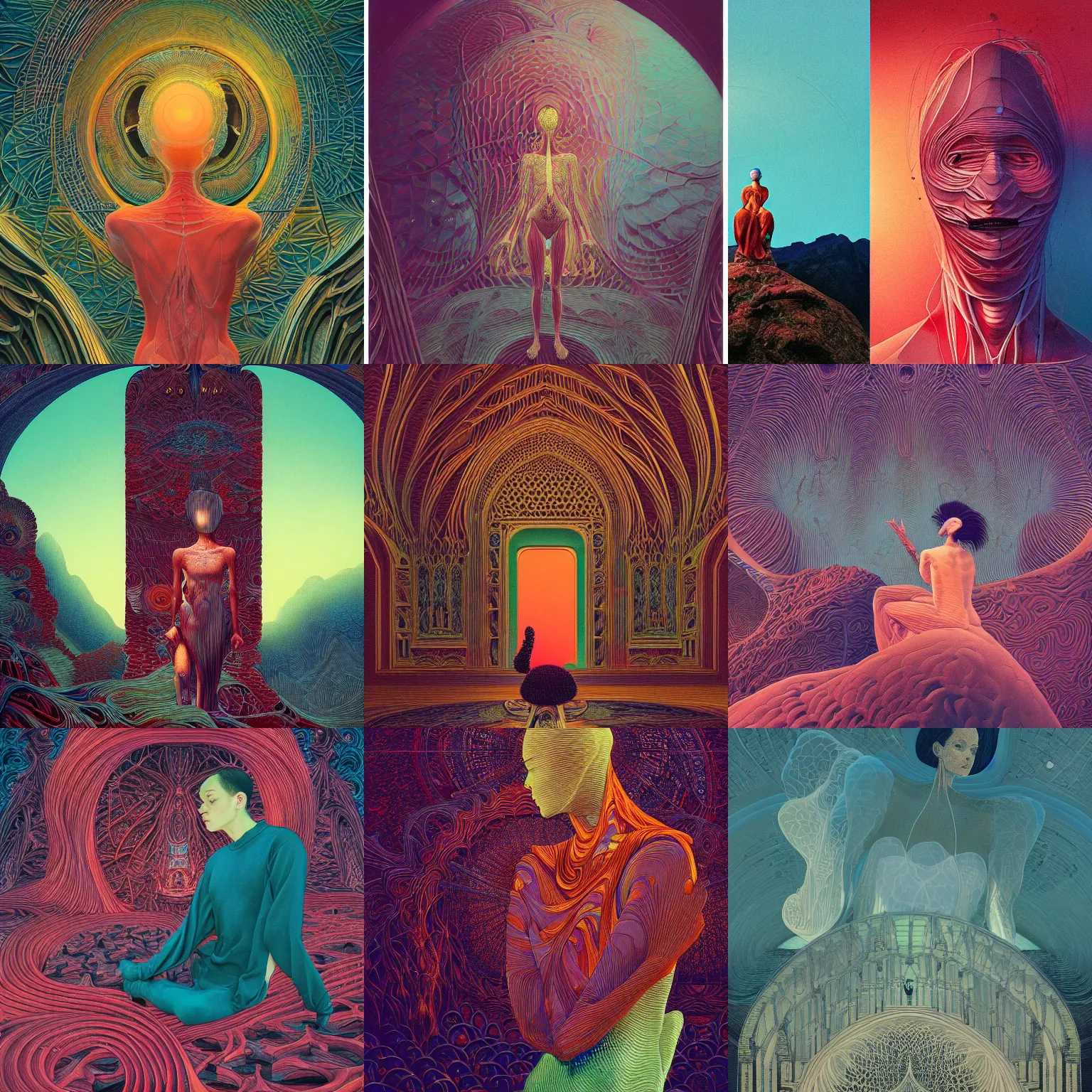 Prompt: kodak portra, 8 k, prana, anatomy, studio light, fine art portrait photography, victo ngai, fashion photography, kilian eng, camille vivier, moebius, digital art, masterpiece, muqarnas in background, alex grey, fantastically beautiful, beksinski, dan mumford, simon stalenhag, artstation