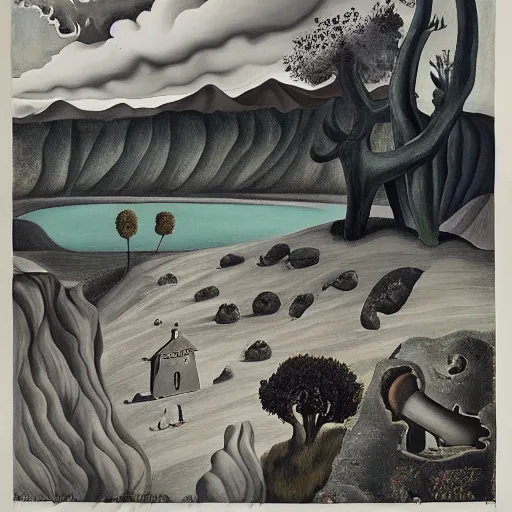 Image similar to A Landscape by Charles Addams and salvador dali