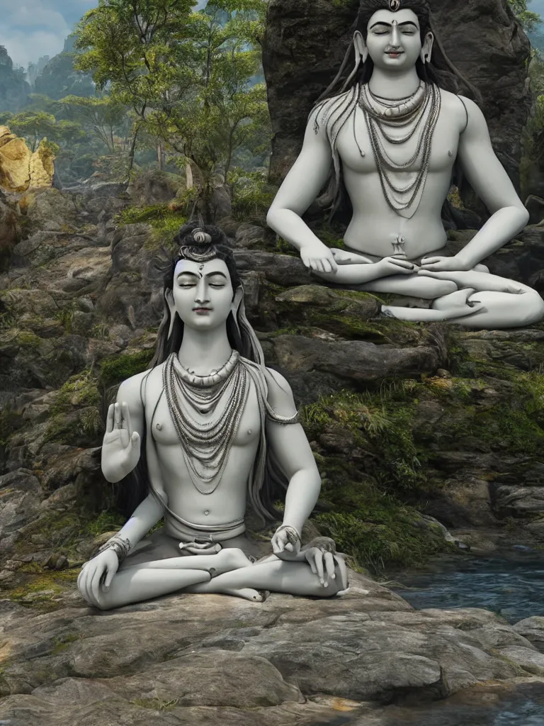 Image similar to lord shiva meditating, hyperrealistic, unreal engine