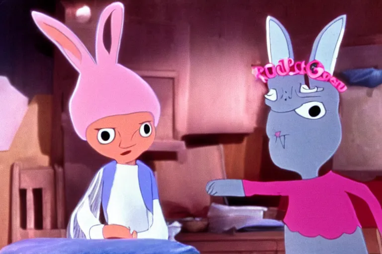 Prompt: Louise Belcher in a still from the movie Rudolph the Red-Nosed Reindeer (1964)