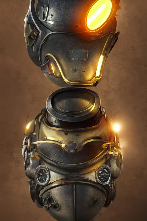 Image similar to steampunk mask minimalist fantasy art robot ninja helmet, global illumination ray tracing hdr fanart arstation by sung choi and eric pfeiffer and gabriel garza and casper konefal radiating a glowing aura