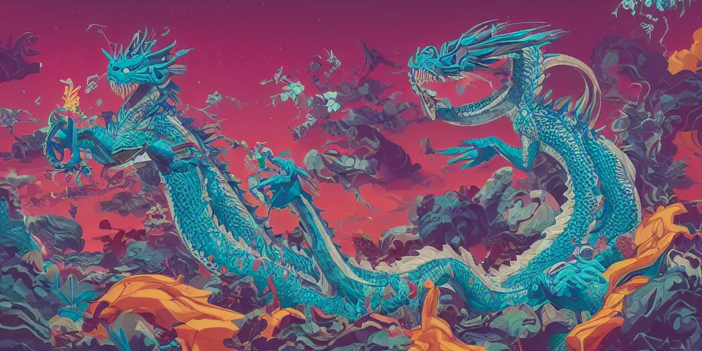 Prompt: A giant Dragon City , Tristan Eaton, victo ngai, artgerm, RHADS, ross draws