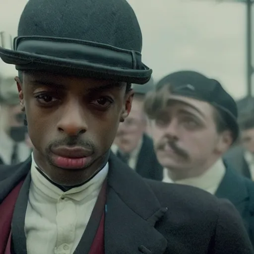 Image similar to playboi carti in peaky blinders 4 k the detailed super realistic