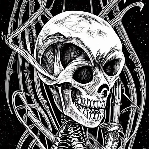 Image similar to alien mix with skeleton, hyper detailed, stylized,