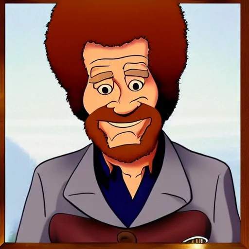 Image similar to “Bob Ross as a Looney Tunes character, animation cell”