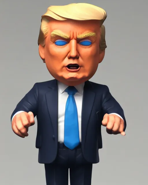 Image similar to full body 3d render of donald trump as a funko pop, studio lighting, white background, blender, trending on artstation, 8k, highly detailed