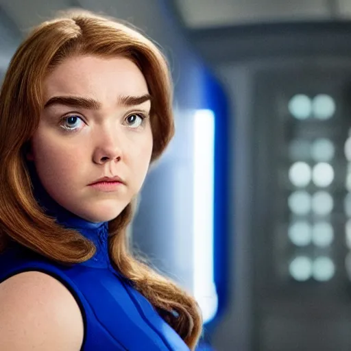 Image similar to Fantastic Four Sue Storm played by Florence Pugh, Realistic 4k, Still