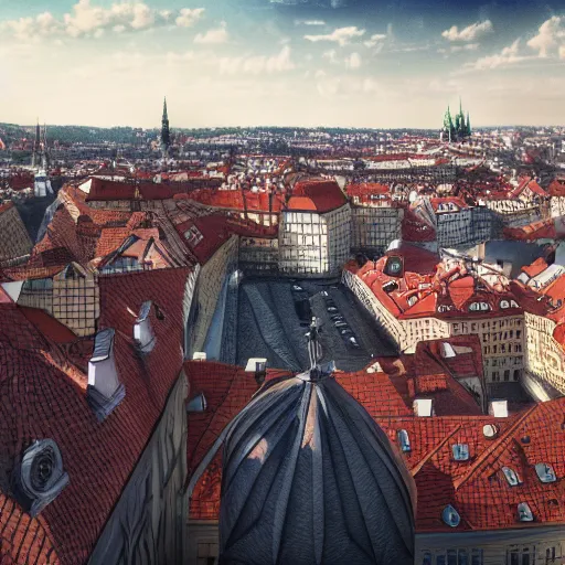 Image similar to Colored Pencil drawing, Prague skyline, octane render, highly detailed